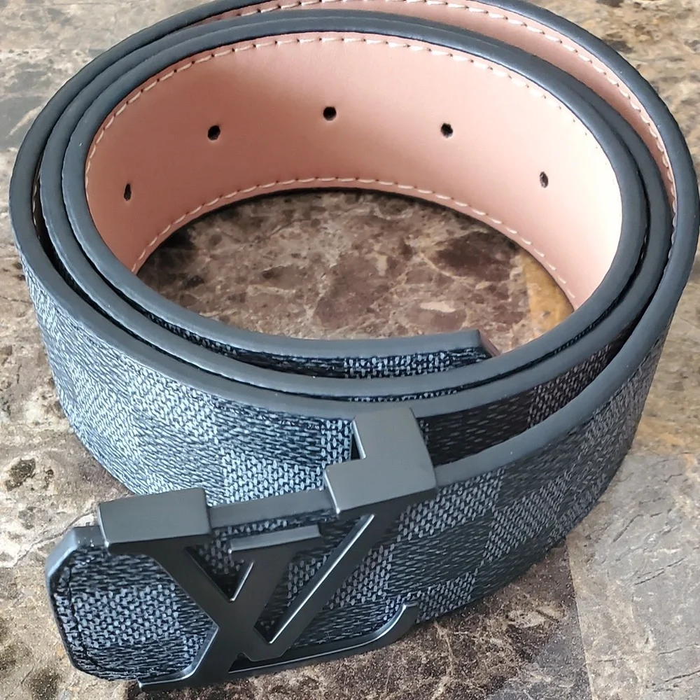 Louis Vuitton Damier Graphite Canvas Belt with Black LV Buckle and Pink Interior